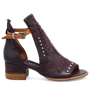 AS98 plum leather studded heel sandals boho festival grunge size 38